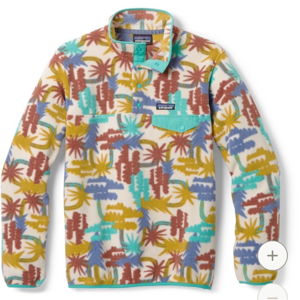 Patagonia Synchilla Fleece Snap Fresh Teal Tree Connection Print Size Small